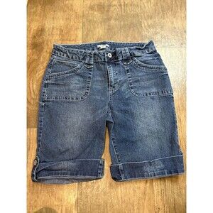 Catos Shorts Womens Size 8 Blue Denim Ramie Blend Embordered Back Pockets
